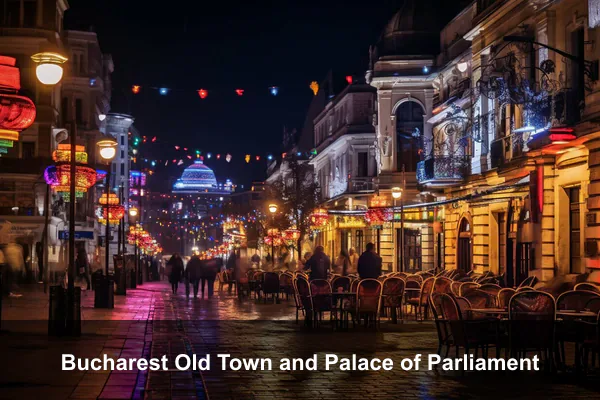 Bucharest Old Town and Palace of Parliament